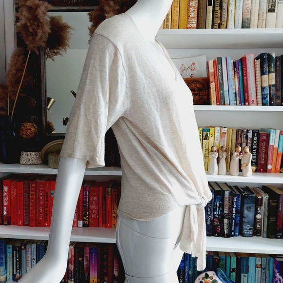 Elan Knit Front Tie Up Short Sleeve V-neck Top P501 - Picture 5 of 9